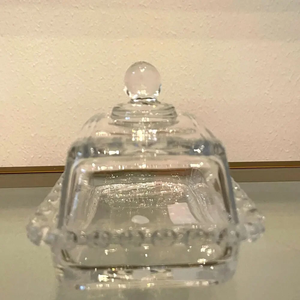 NEW Valentine Clear Glass Covered Butter Dish with Heart Handle